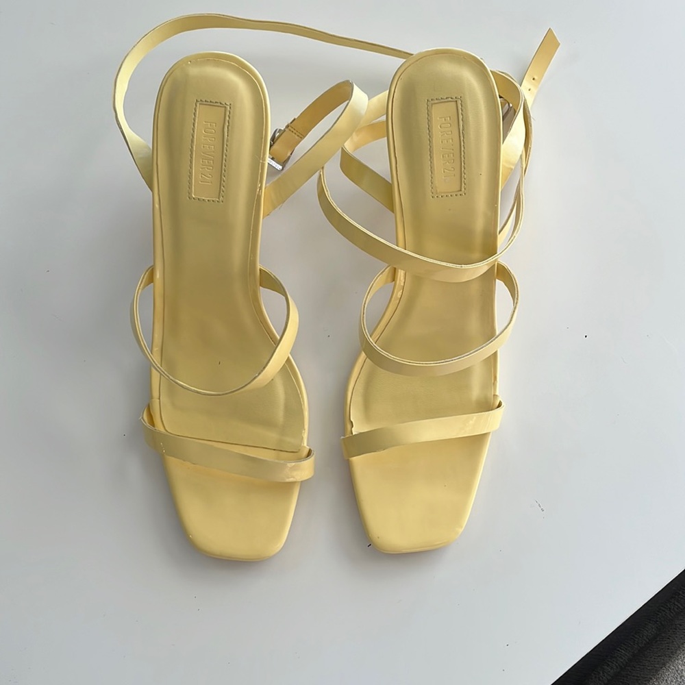 Yellow Square Toe Strap Up Heels